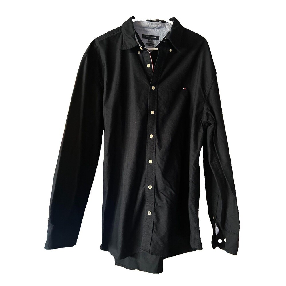 Men’s XXL Vintage Tommy Hilfiger Black w/ pinstripe button-up long sleeve